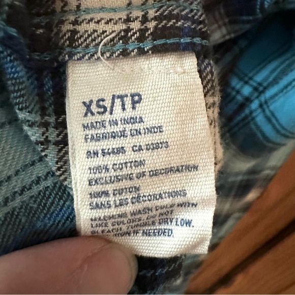 American Eagle Plaid Button Down Shirt Turquoise Blue Black 100% Cotton - XS - Picture 5 of 10